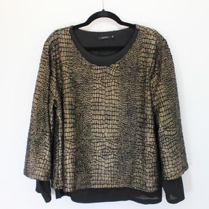 PAZ TORRAS Spain Gold Black Oversized Popover Top